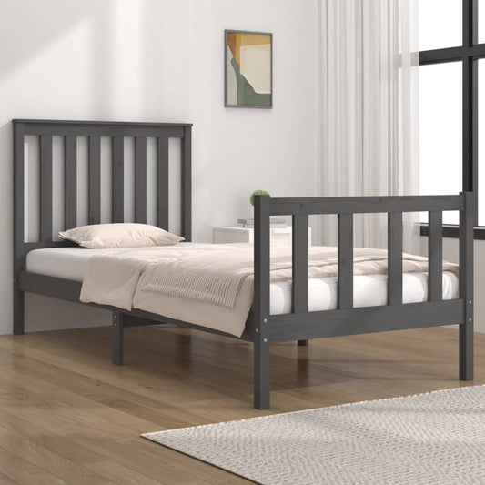 vidaXL Bed Frame Grey Solid Wood Pine 90x190 cm Single