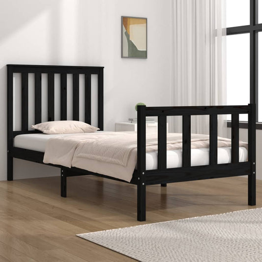 vidaXL Bed Frame Black Solid Wood Pine 90x190 cm Single