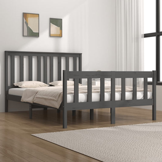 vidaXL Bed Frame Grey Solid Wood Pine 140x190 cm