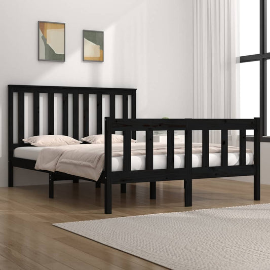 vidaXL Bed Frame Black Solid Wood Pine 140x190 cm
