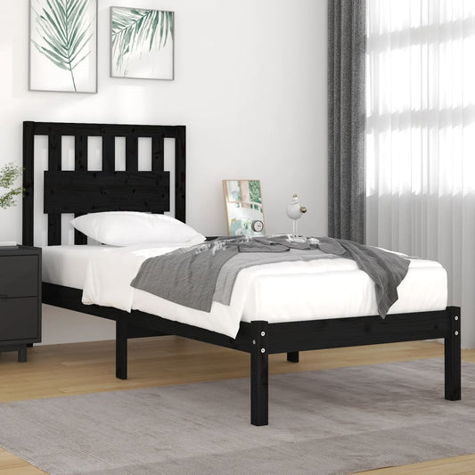 vidaXL Bed Frame Black Solid Wood Pine 75x190 cm Small Single