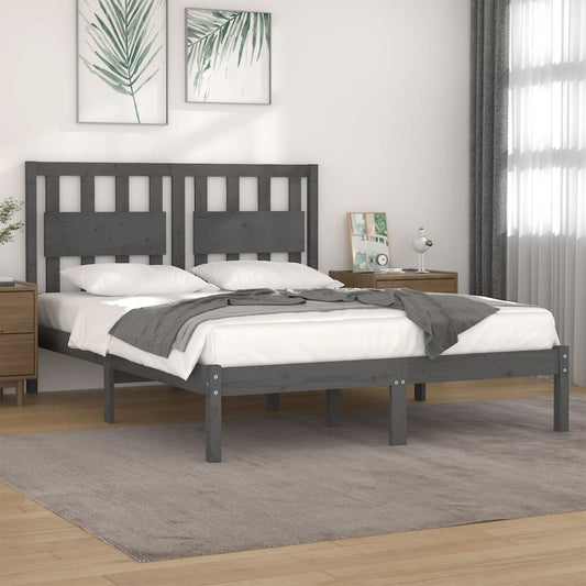 vidaXL Bed Frame Grey Solid Wood Pine 140x190 cm