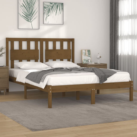 vidaXL Bed Frame Honey Brown Solid Wood Pine 150x200 cm King Size
