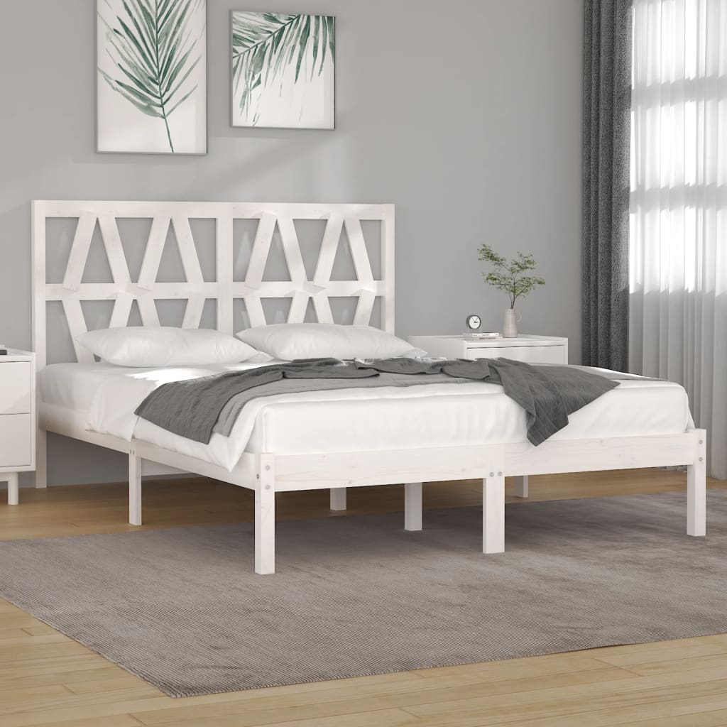 vidaXL Bed Frame White Solid Wood Pine 120x190 cm Small Double