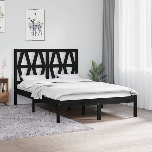 vidaXL Bed Frame Black Solid Wood Pine 120x190 cm Small Double