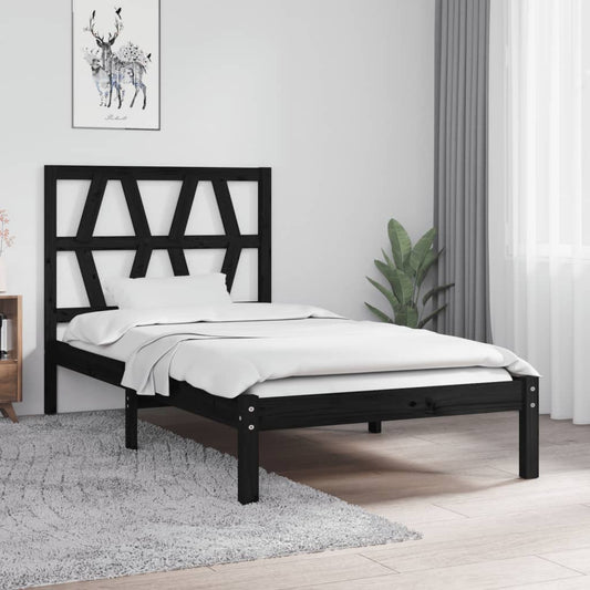vidaXL Bed Frame Black Solid Wood Pine 90x200 cm