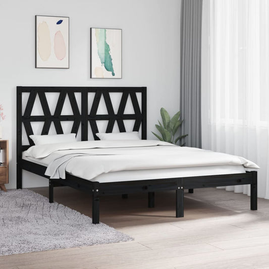 vidaXL Bed Frame Black Solid Wood Pine 140x200 cm