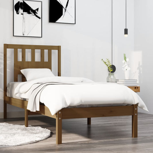 vidaXL Bed Frame Honey Brown Solid Wood 75x190cm Small Single