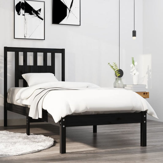 vidaXL Bed Frame Black Solid Wood 75x190 cm Small Single
