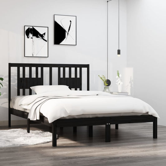 vidaXL Bed Frame Black Solid Wood 120x190 cm Small Double
