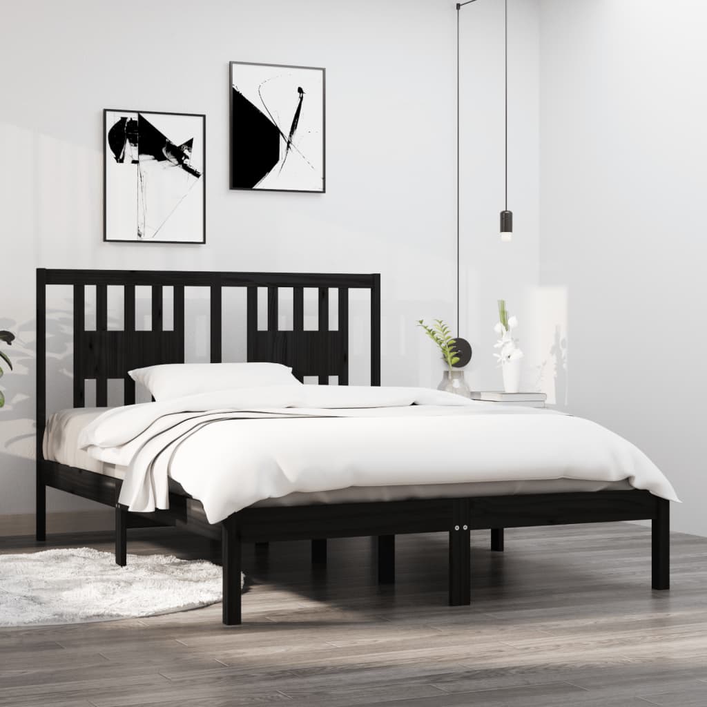 vidaXL Bed Frame Black Solid Wood 135x190 cm Double