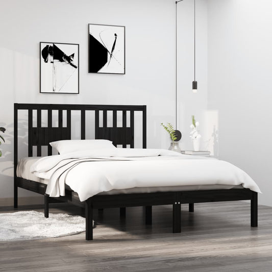 vidaXL Bed Frame Black Solid Wood 135x190 cm Double