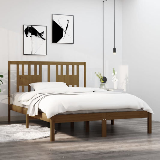 vidaXL Bed Frame Honey Brown Solid Wood Pine 140x190 cm