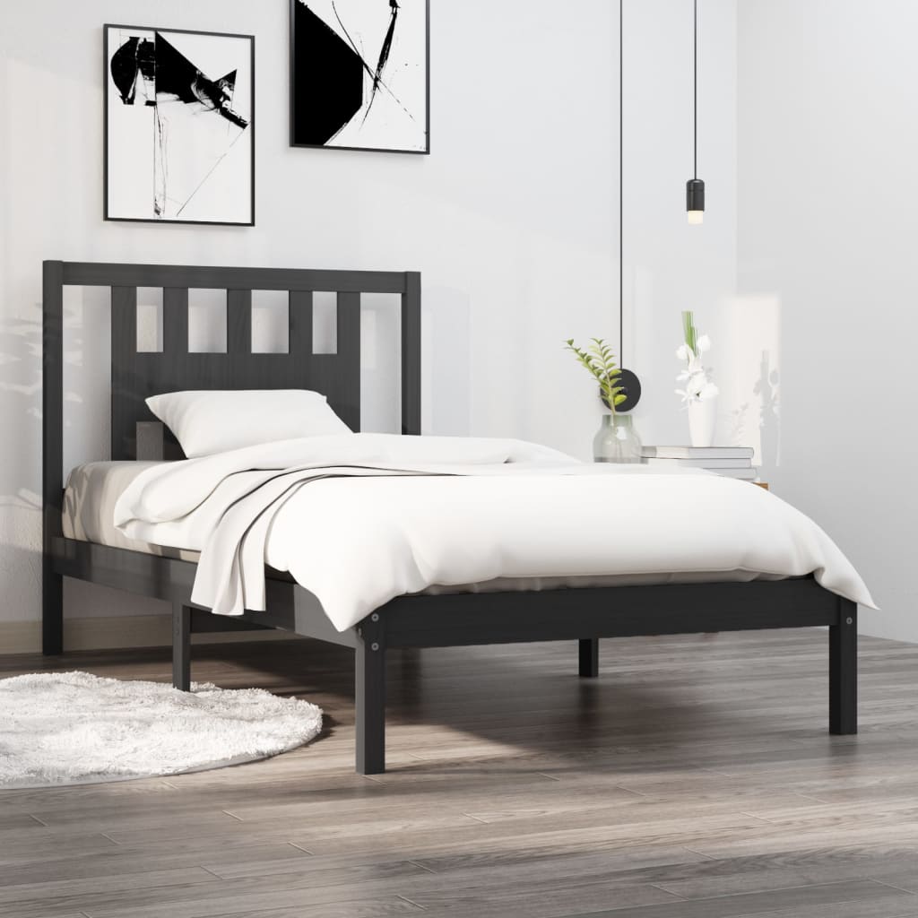 vidaXL Bed Frame Grey Solid Wood Pine 90x200 cm