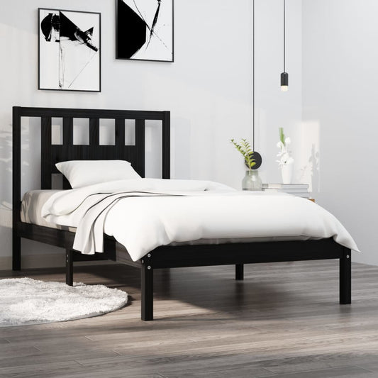 vidaXL Bed Frame Black Solid Wood Pine 90x200 cm
