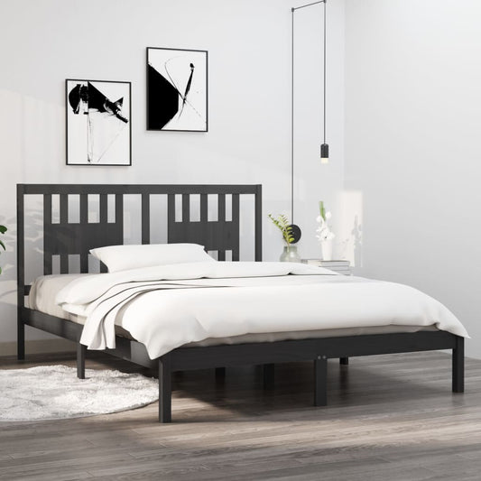 vidaXL Bed Frame Grey Solid Wood Pine 140x200 cm