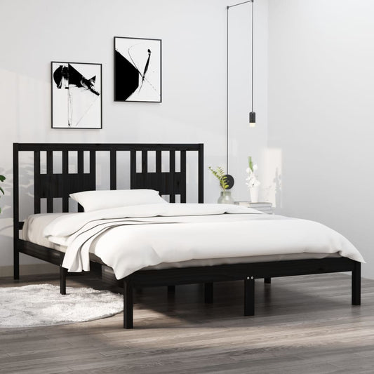 vidaXL Bed Frame Black Solid Wood Pine 140x200 cm