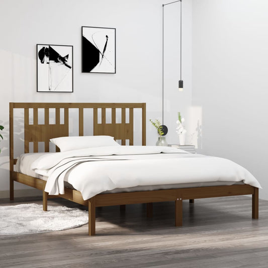vidaXL Bed Frame Honey Brown Solid Wood 150x200 cm King Size