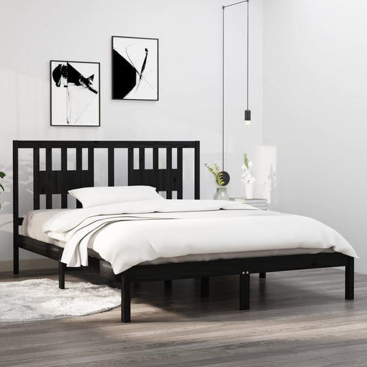 vidaXL Bed Frame Black Solid Wood Pine 160x200 cm