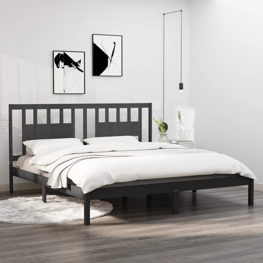 vidaXL Bed Frame Grey Solid Wood 180x200 cm Super King Size