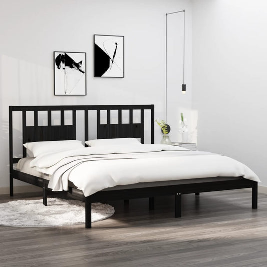 vidaXL Bed Frame Black Solid Wood 180x200 cm Super King Size
