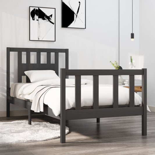 vidaXL Bed Frame Grey Solid Wood 75x190 cm Small Single
