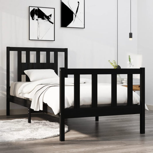 vidaXL Bed Frame Black Solid Wood 75x190 cm Small Single