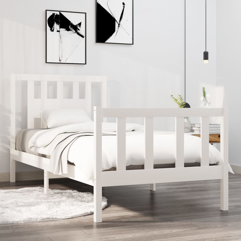 vidaXL Bed Frame White Solid Wood 90x190 cm Single