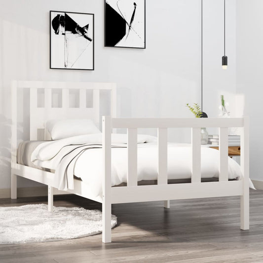 vidaXL Bed Frame White Solid Wood 90x190 cm Single