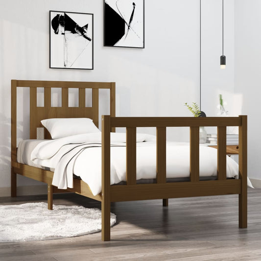 vidaXL Bed Frame Honey Brown Solid Wood 90x190cm Single