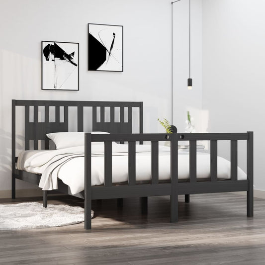 vidaXL Bed Frame Grey Solid Wood 135x190 cm Double