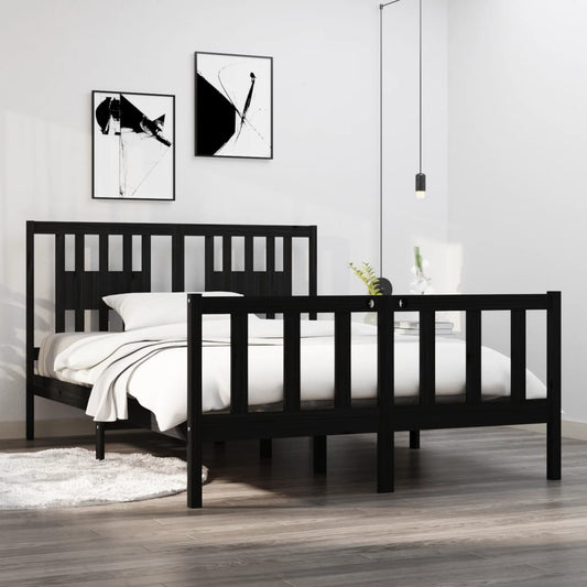 vidaXL Bed Frame Black Solid Wood 135x190 cm Double