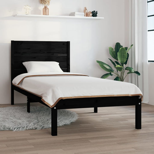 vidaXL Bed Frame Black Solid Wood 75x190 cm Small Single