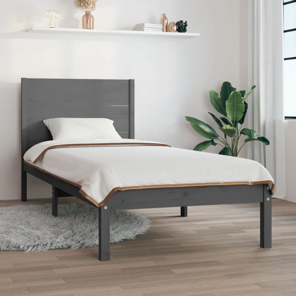 vidaXL Bed Frame Grey Solid Wood 90x190 cm Single