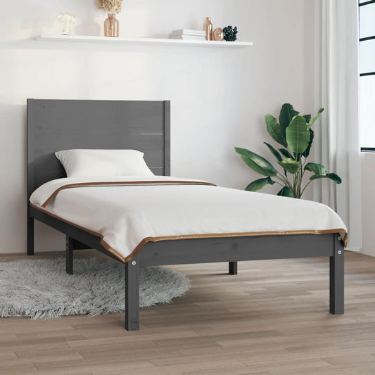 vidaXL Bed Frame Grey Solid Wood 90x190 cm Single