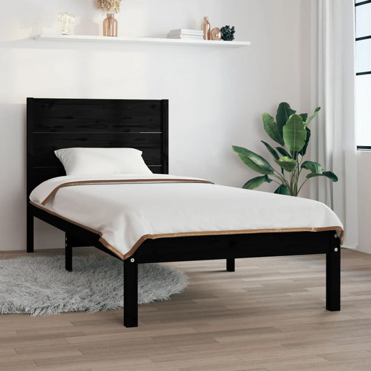 vidaXL Bed Frame Black Solid Wood 90x190 cm Single