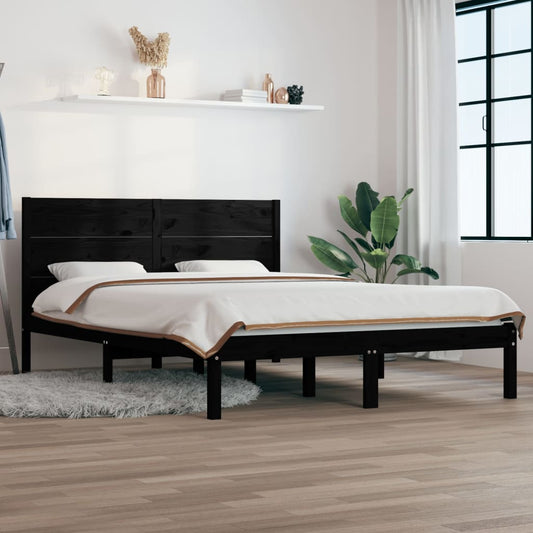 vidaXL Bed Frame Black Solid Wood Pine 140x200 cm