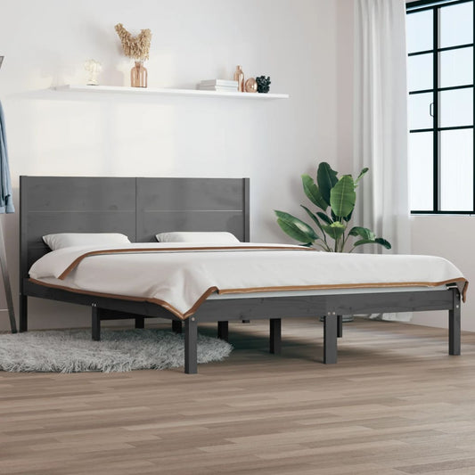 vidaXL Bed Frame Grey Solid Wood 150x200 cm King Size