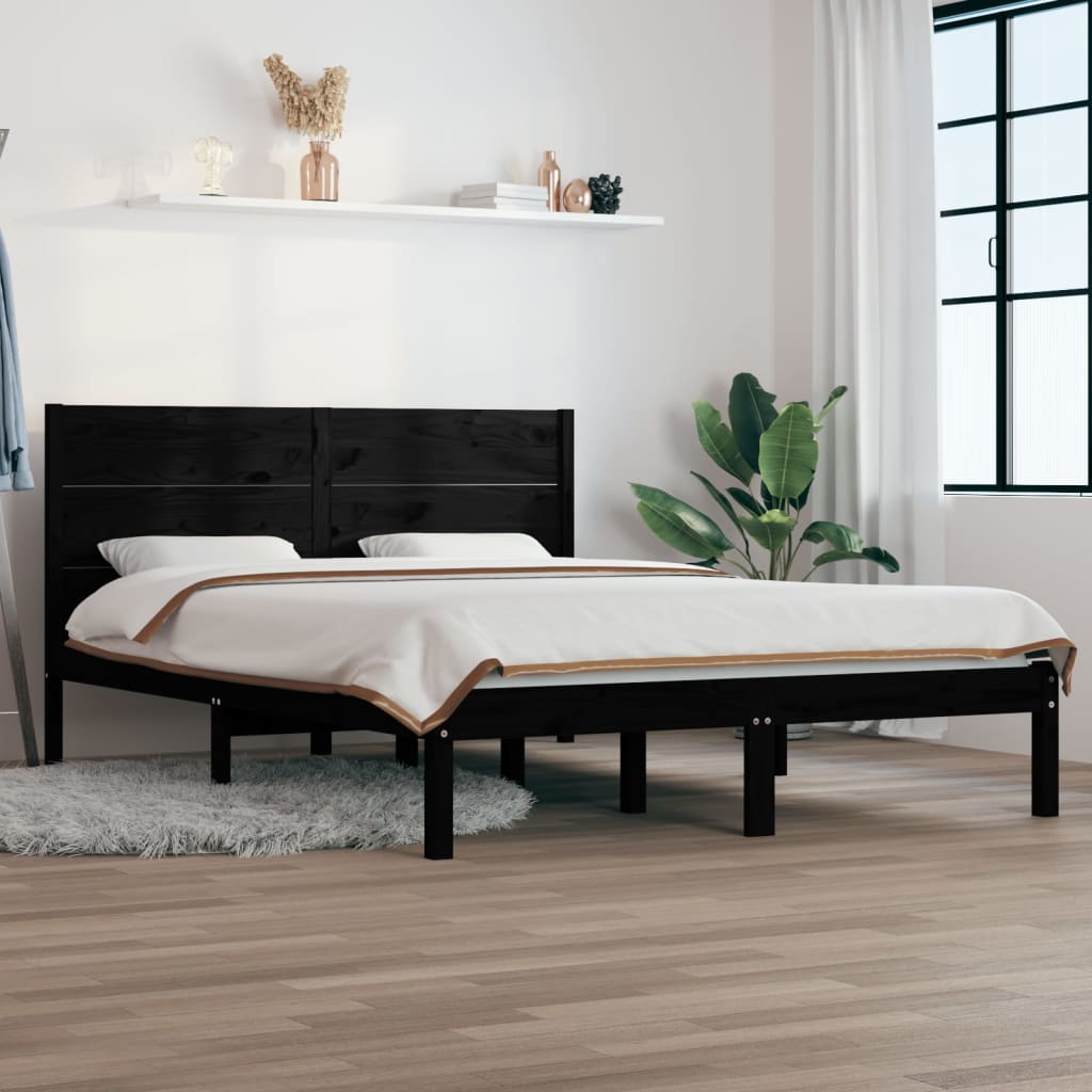vidaXL Bed Frame Black Solid Wood 150x200 cm King Size