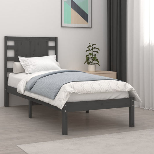 vidaXL Bed Frame Grey Solid Wood 90x190 cm Single