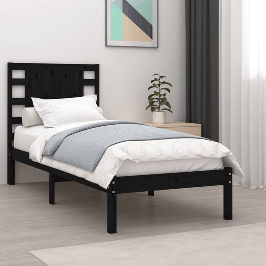 vidaXL Bed Frame Black Solid Wood 90x190 cm Single