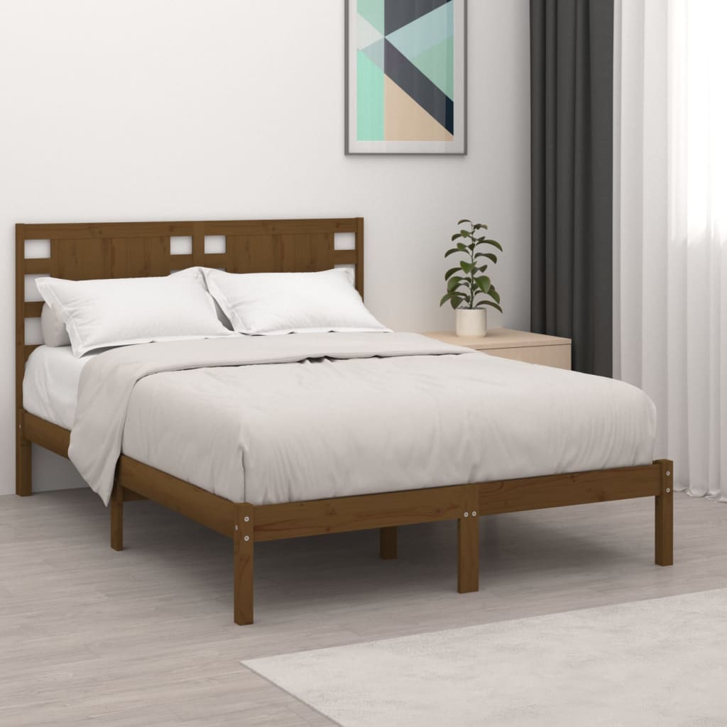 vidaXL Bed Frame Honey Brown Solid Wood 120x190 cm Small Double