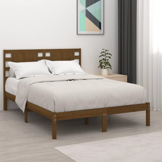 vidaXL Bed Frame Honey Brown Solid Wood Pine 140x190 cm