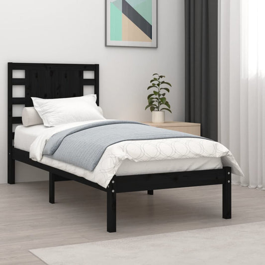 vidaXL Bed Frame Black Solid Wood Pine 90x200 cm
