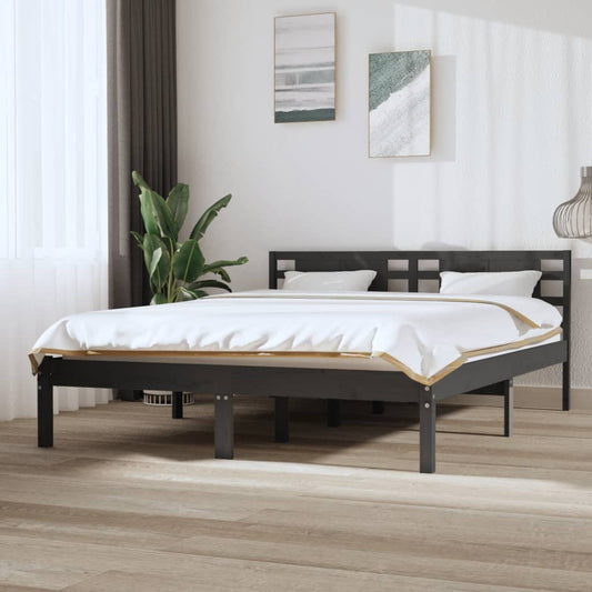 vidaXL Bed Frame Grey Solid Wood Pine 140x200 cm