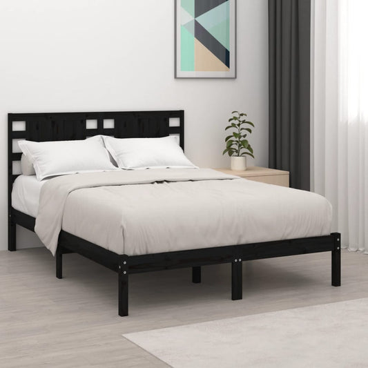 vidaXL Bed Frame Black Solid Wood Pine 140x200 cm
