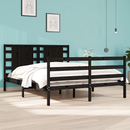 vidaXL Bed Frame Black Solid Wood Pine 120x190 cm Small Double