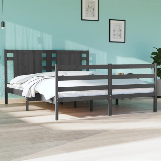 vidaXL Bed Frame Grey Solid Wood Pine 140x190 cm
