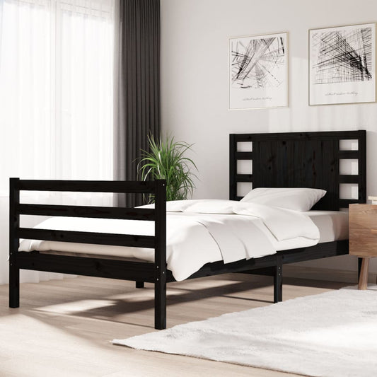 vidaXL Bed Frame Black Solid Wood Pine 90x200 cm