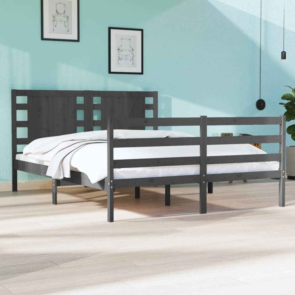 vidaXL Bed Frame Grey Solid Wood Pine 140x200 cm